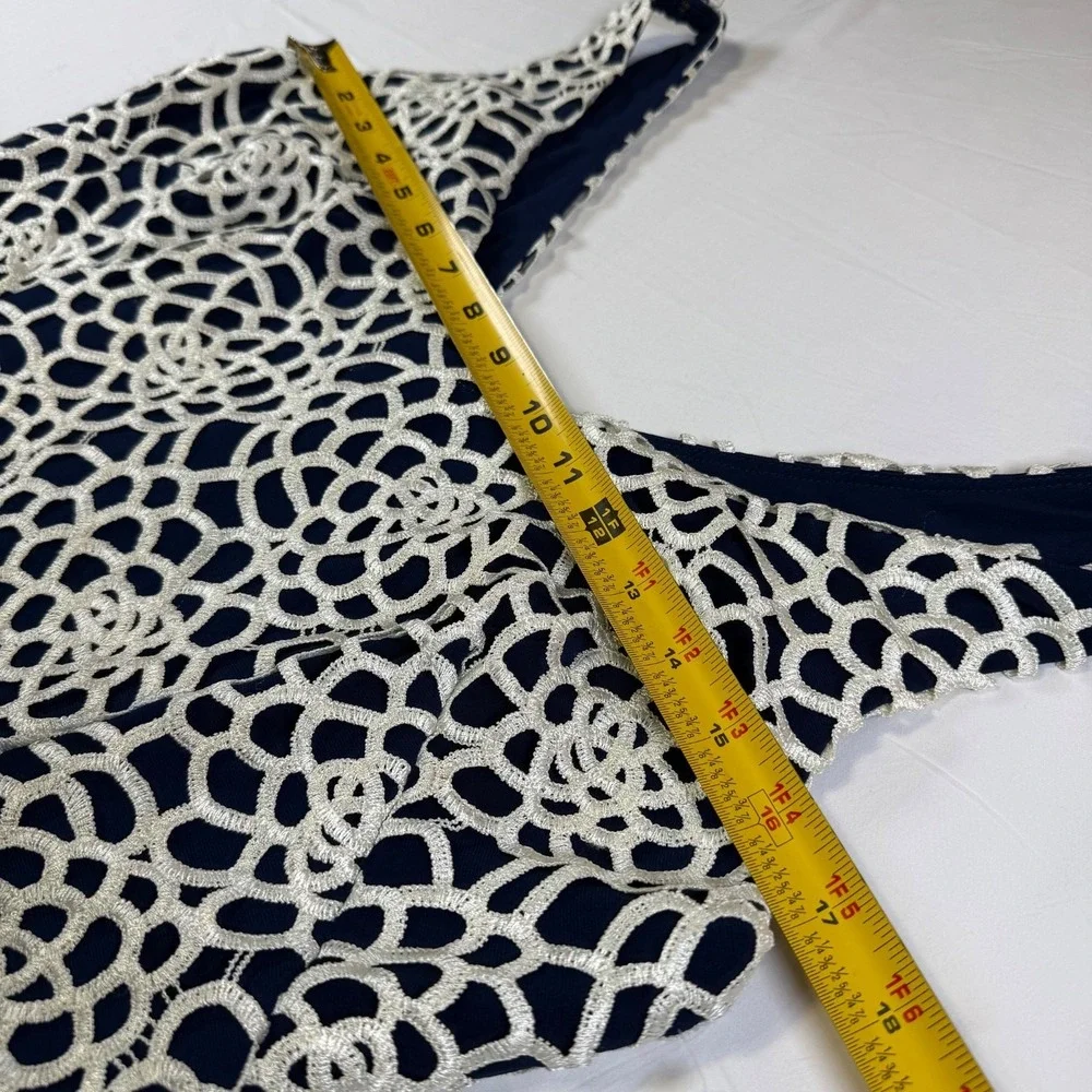 LRL Ralph Lauren Navy & White Crochet Lace Sheath Dress Size 10 Sleeveless